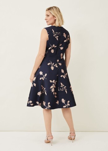 Phase Eight Jordyn Jacquard Fit And Flare Dress Navy/Pink Canada | FMRHVT-793